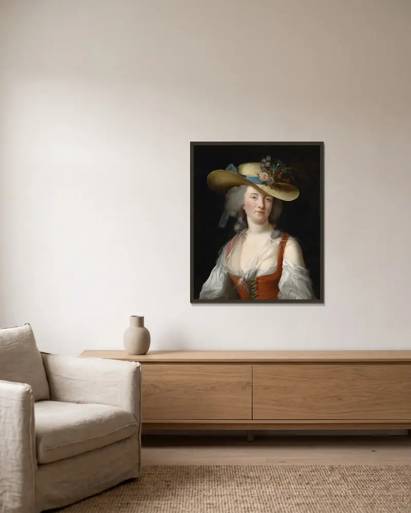 Porträtt av Anne Catherine Le Preudhomme de Chatenoy, grevinna av Verdun av Elisabeth Louise Vigée Le Brun inramad på en vägg