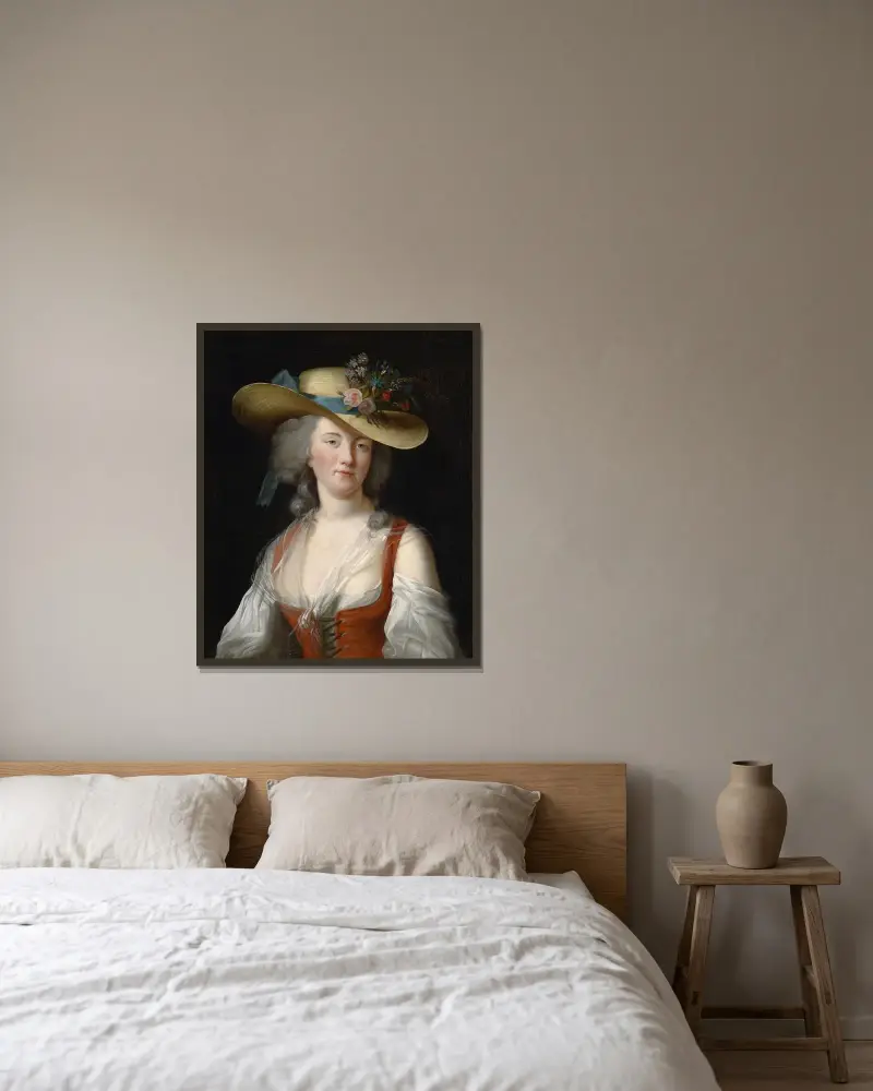 Porträtt av Anne Catherine Le Preudhomme de Chatenoy, grevinna av Verdun av Elisabeth Louise Vigée Le Brun inramad på en vägg