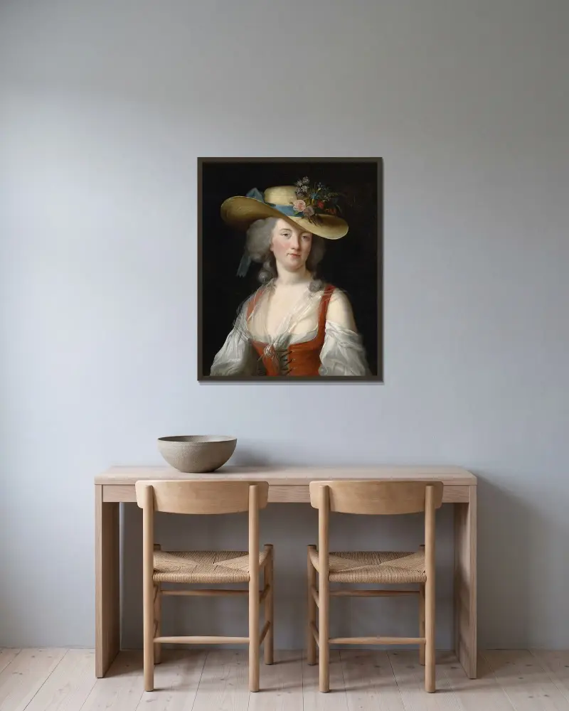 Porträtt av Anne Catherine Le Preudhomme de Chatenoy, grevinna av Verdun av Elisabeth Louise Vigée Le Brun inramad på en vägg