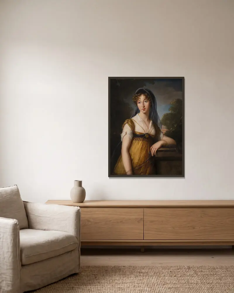 Porträt einer Frau von Elisabeth Louise Vigée Le Brun gerahmt an einer Wand