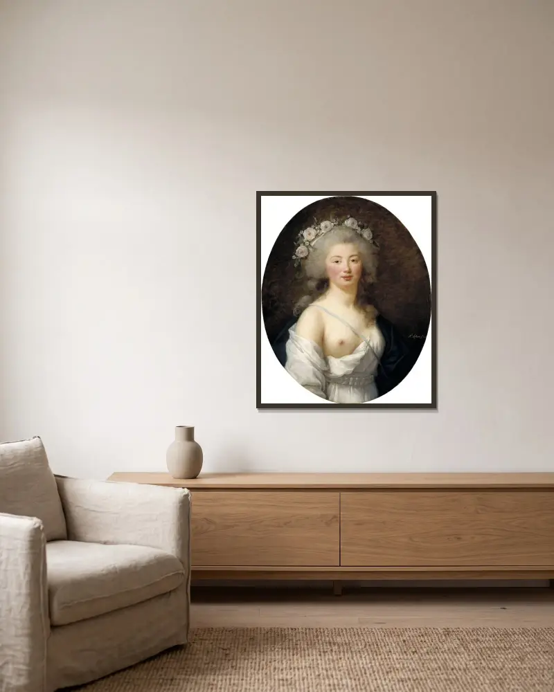 Porträtt av ung dam som Flora av Elisabeth Louise Vigée Le Brun inramad på en vägg