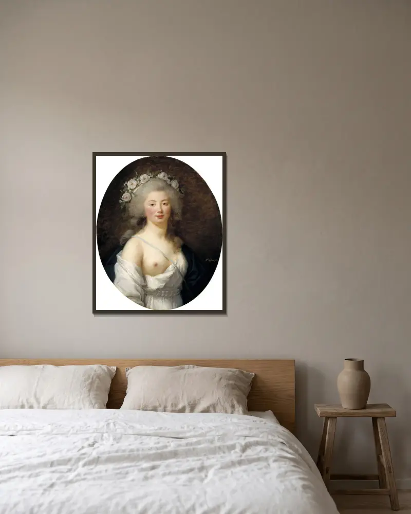 Porträtt av ung dam som Flora av Elisabeth Louise Vigée Le Brun inramad på en vägg