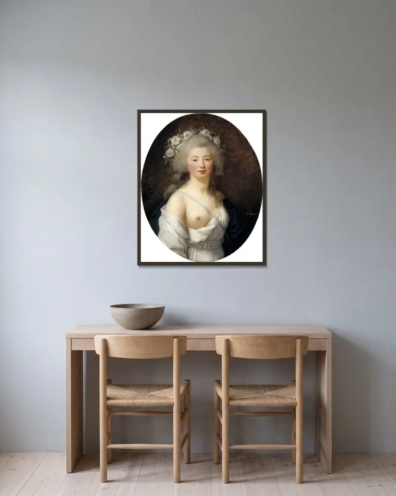 Porträtt av ung dam som Flora av Elisabeth Louise Vigée Le Brun inramad på en vägg