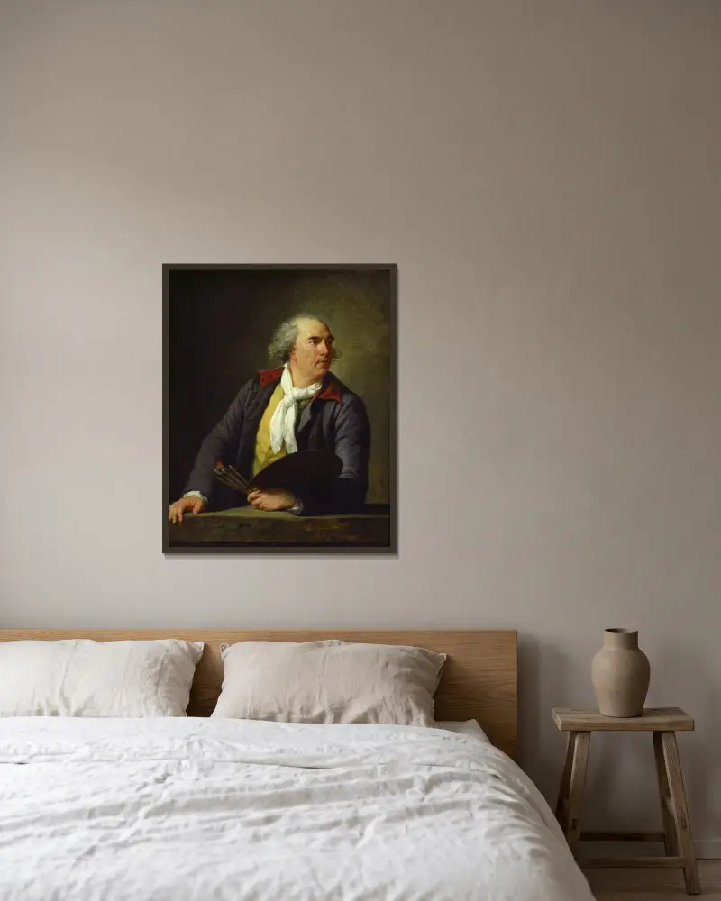 Porträtt av Hubert Robert av Elisabeth Louise Vigée Le Brun inramad på en vägg