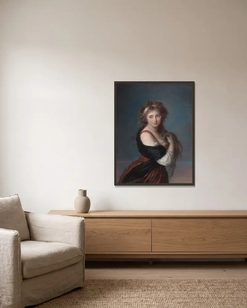 Porträtt av Hyacinthe-Gabrielle Roland av Elisabeth Louise Vigée Le Brun inramad på en vägg