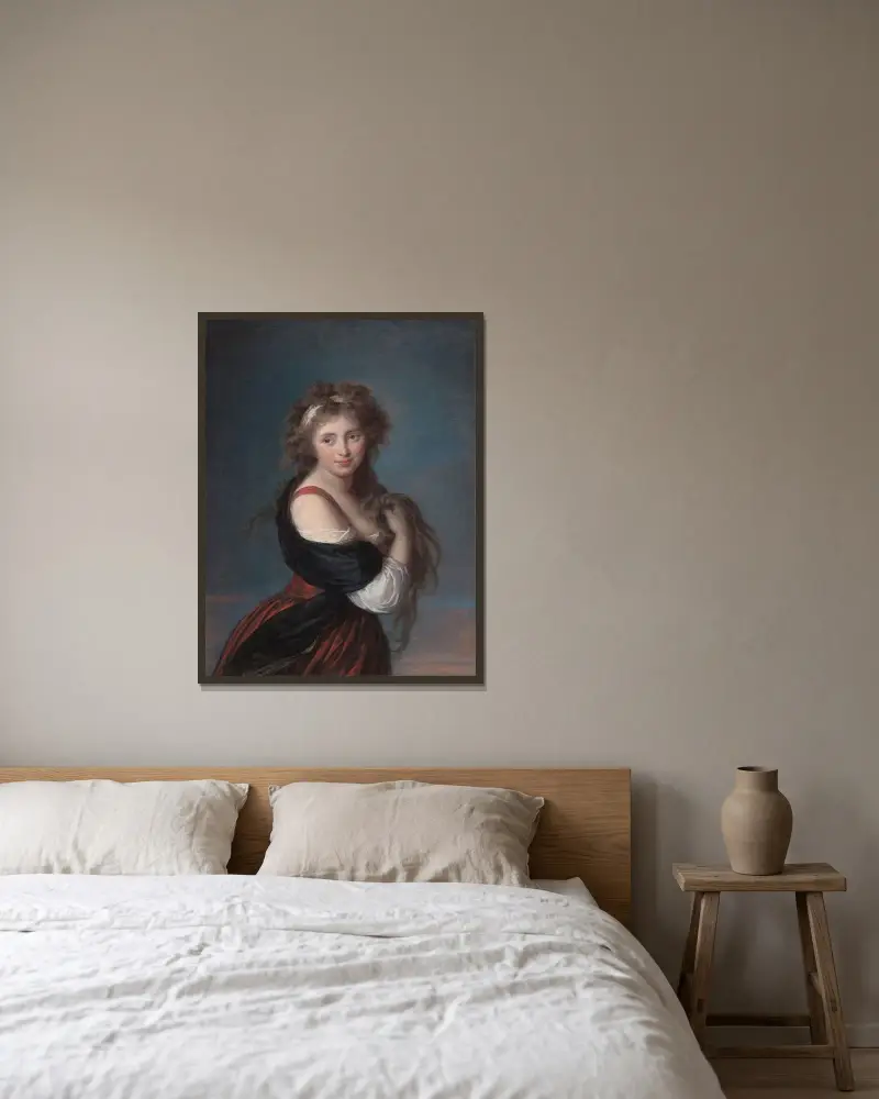 Porträtt av Hyacinthe-Gabrielle Roland av Elisabeth Louise Vigée Le Brun inramad på en vägg