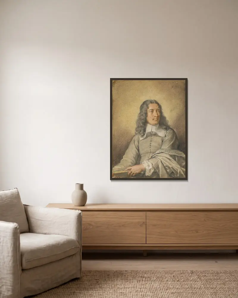 Portrait of M. Quatrehomme du Lys av Charles Le Brun inramad på en vägg