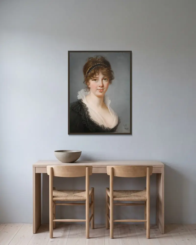 Portrait Of Mrs. Spencer Perceval, Née Jane Wilson av Elisabeth Louise Vigée Le Brun inramad på en vägg