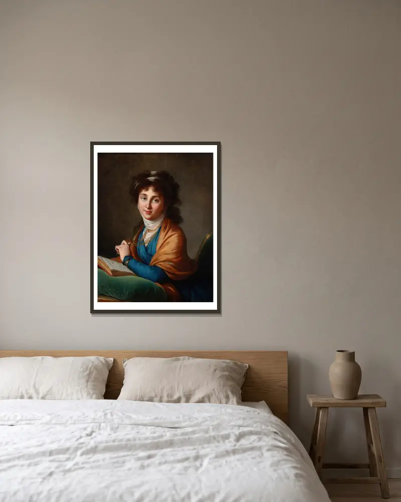 Portrait of Natalia Zakharovna Kolycheva, née Hitrovo av Elisabeth Louise Vigée Le Brun inramad på en vägg