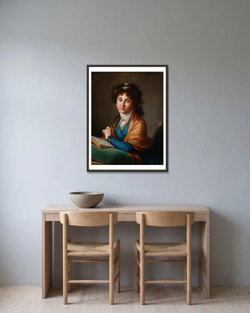 Portrait of Natalia Zakharovna Kolycheva, née Hitrovo av Elisabeth Louise Vigée Le Brun inramad på en vägg