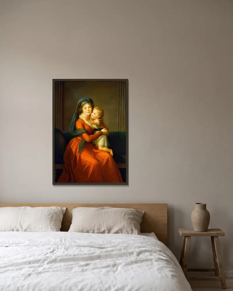 Porträt der Prinzessin Alexandra Golitsyna und ihres Sohnes Piotr von Elisabeth Louise Vigée Le Brun gerahmt an einer Wand