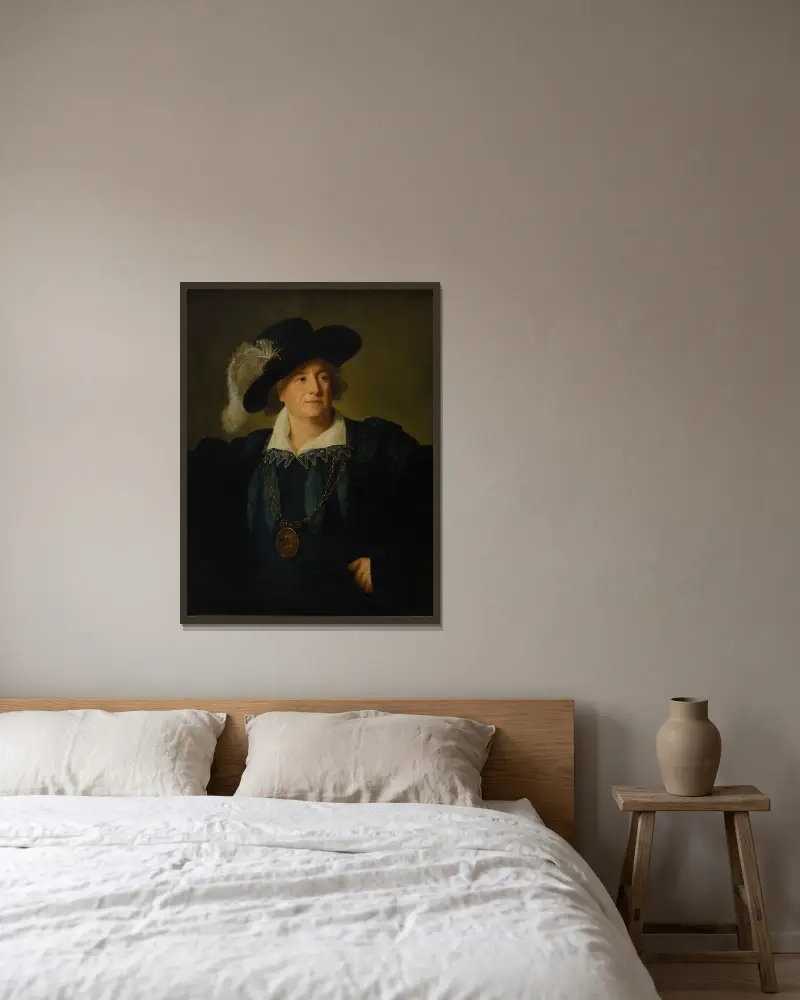 Porträtt av Stanislaus Augustus Poniatowski (1732–1798) klädd som Henrik IV av Elisabeth Louise Vigée Le Brun inramad på en vägg
