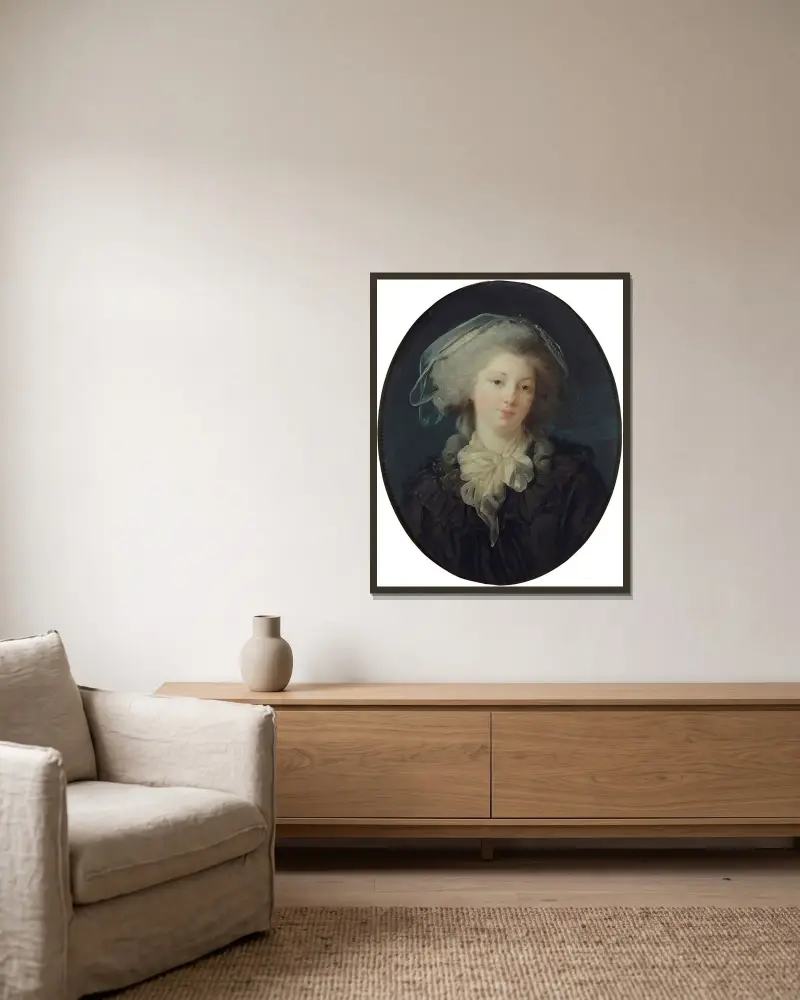 Vermutliches Porträt von Charlotte-Françoise Bergeret de Norinval von Elisabeth Louise Vigée Le Brun gerahmt an einer Wand
