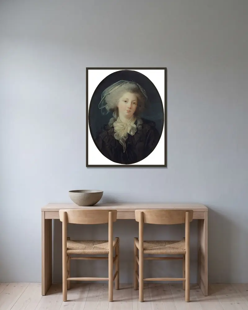 Vermutliches Porträt von Charlotte-Françoise Bergeret de Norinval von Elisabeth Louise Vigée Le Brun gerahmt an einer Wand