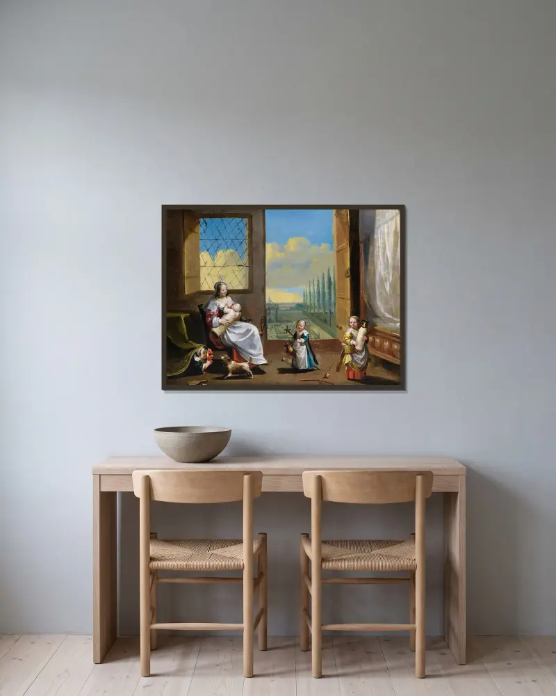 The allegory of childhood av Charles Le Brun inramad på en vägg