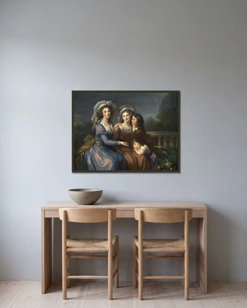 The Marquise de Pezay,and the Marquise de Rougé with Her Sons Alexis and Adrien av Elisabeth Louise Vigée Le Brun inramad på en vägg