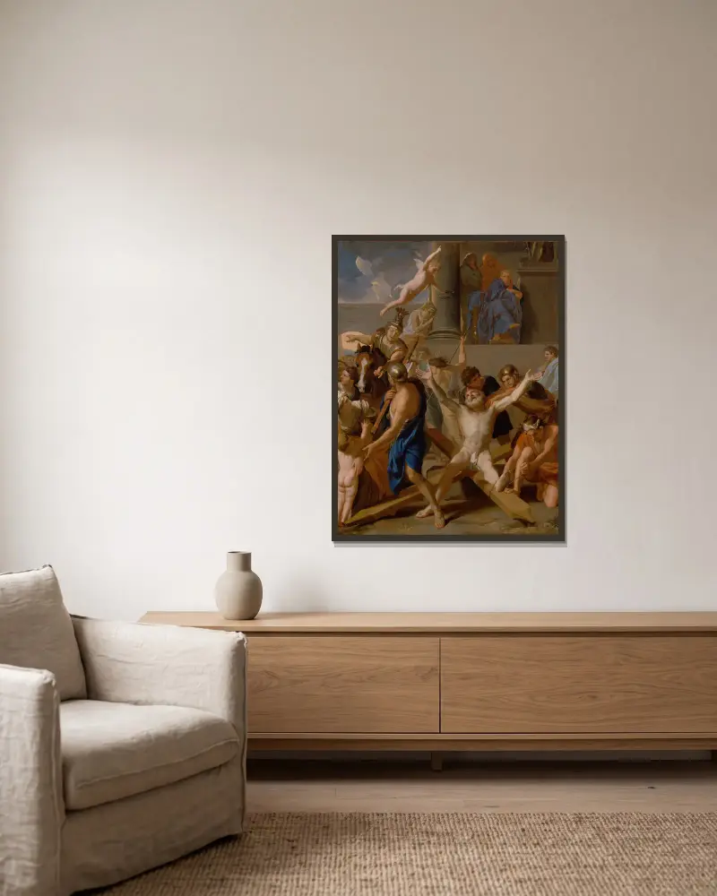The Martyrdom of Saint Andrew av Charles Le Brun inramad på en vägg