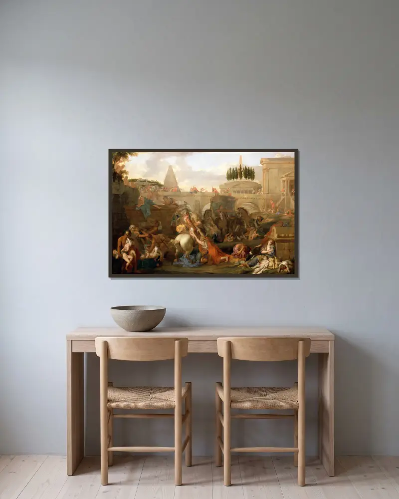 The Massacre Of The Innocents av Charles Le Brun inramad på en vägg