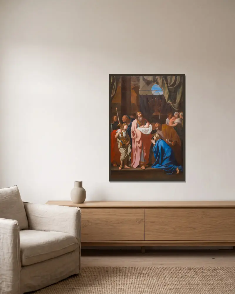 Die Darstellung Christi im Tempel von Charles Le Brun gerahmt an einer Wand