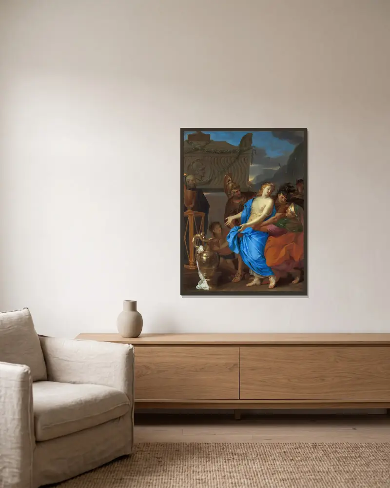 The Sacrifice of Polyxena av Charles Le Brun inramad på en vägg