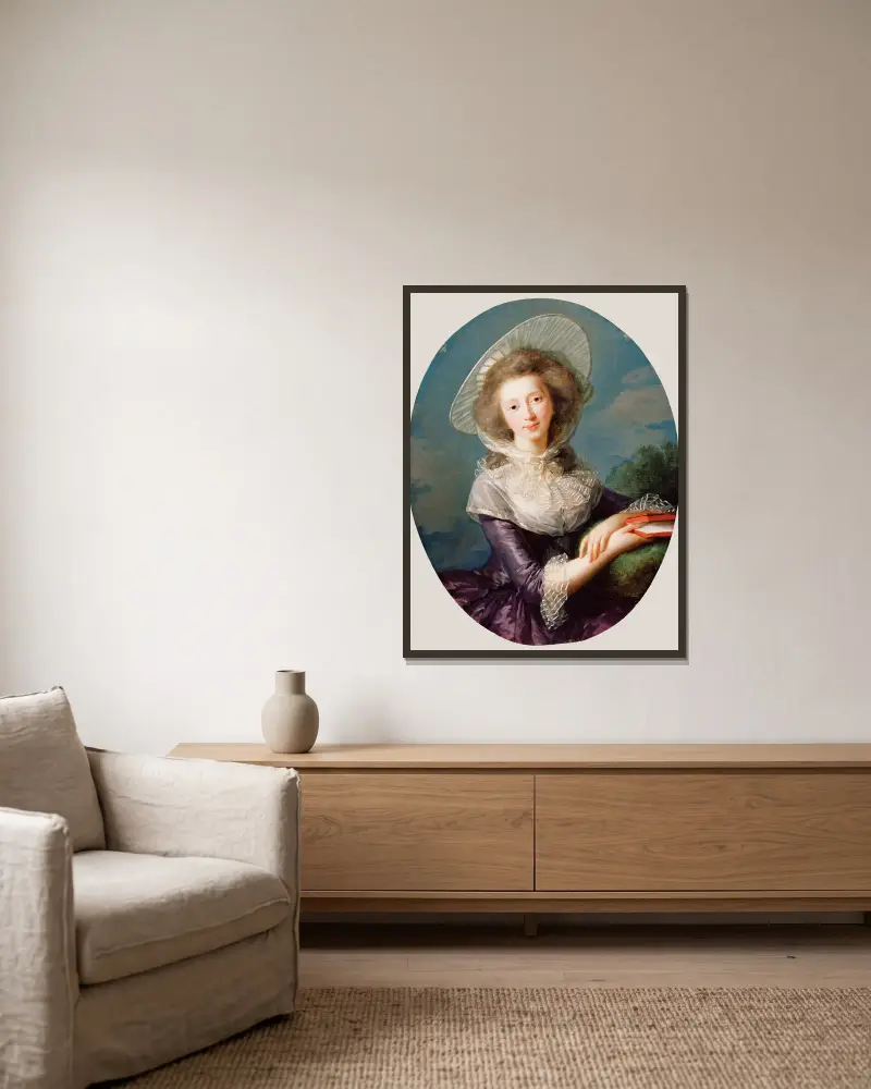 The Vicomtesse de Vaudreuil av Elisabeth Louise Vigée Le Brun inramad på en vägg