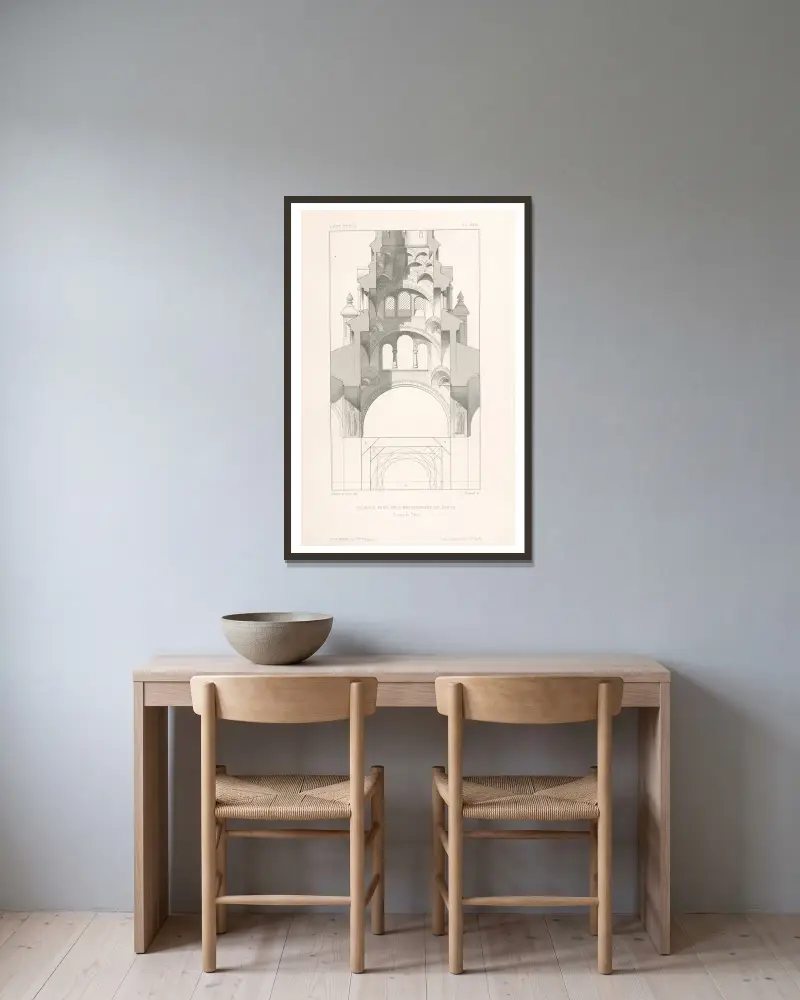 Coupole avec arcs encorbellés et jours. — Coupe et plan av Eugène-Emmanuel Viollet-le-Duc inramad på en vägg
