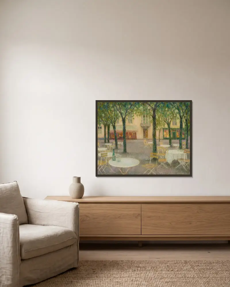 Vattenbrukarnas plats, Aix-les-Bains av Henri Le Sidaner inramad på en vägg