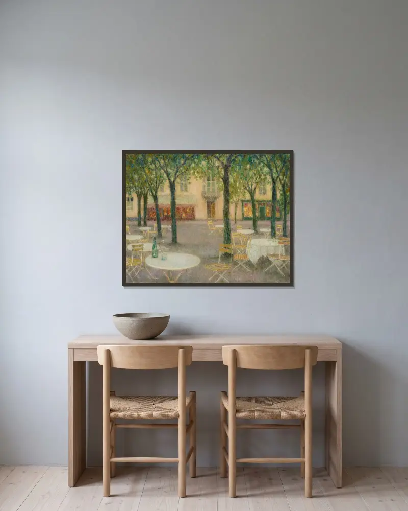 Vattenbrukarnas plats, Aix-les-Bains av Henri Le Sidaner inramad på en vägg