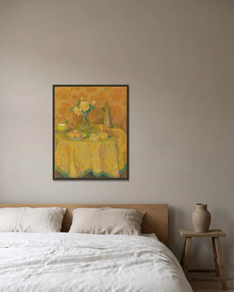 La table, harmonie jaune von Henri Le Sidaner gerahmt an einer Wand