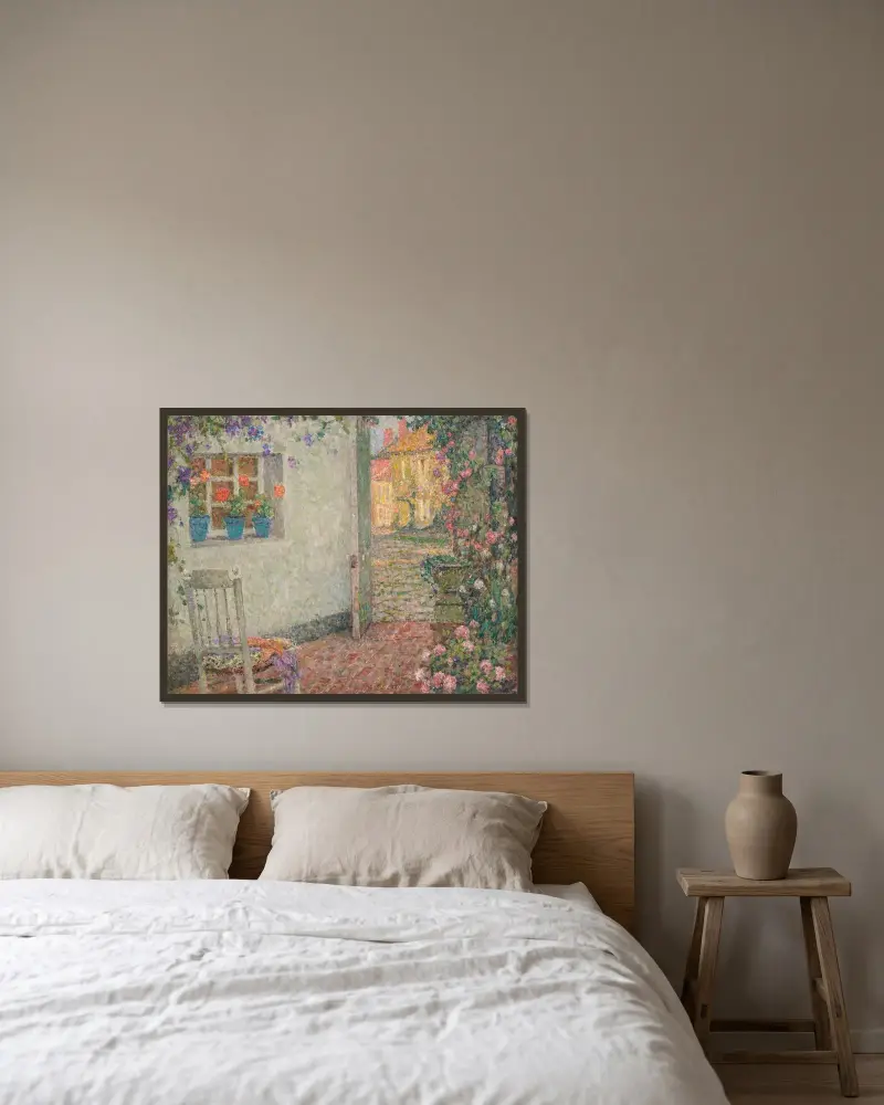 Le seuil fleuri von Henri Le Sidaner gerahmt an einer Wand