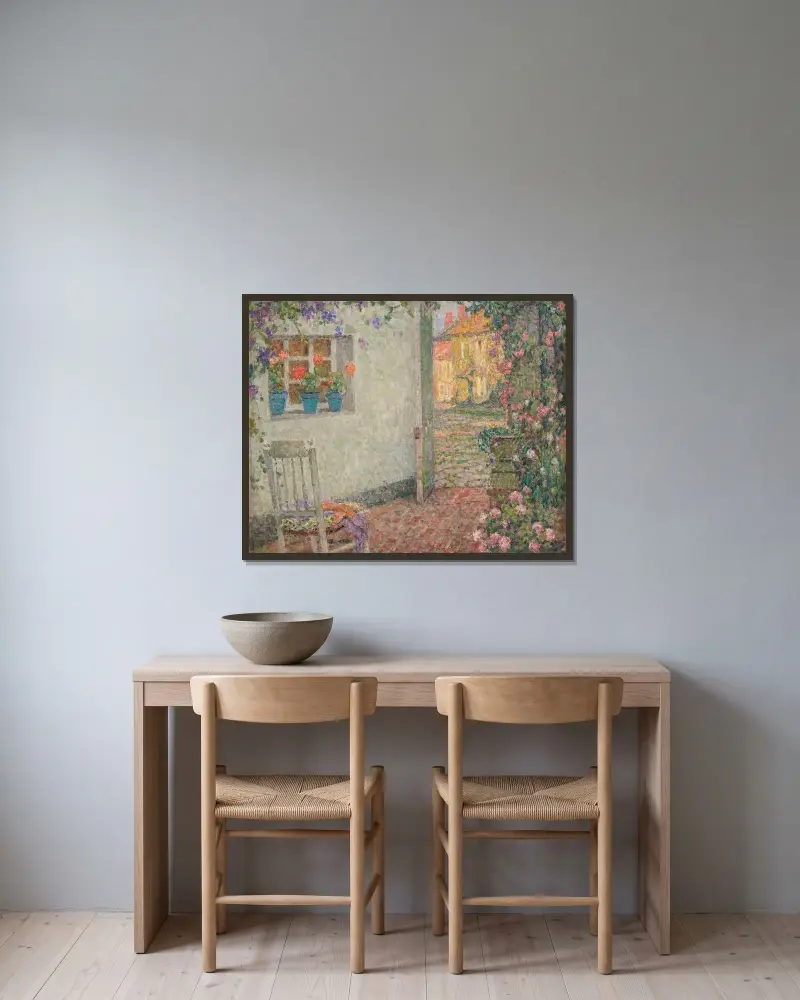 Le seuil fleuri von Henri Le Sidaner gerahmt an einer Wand