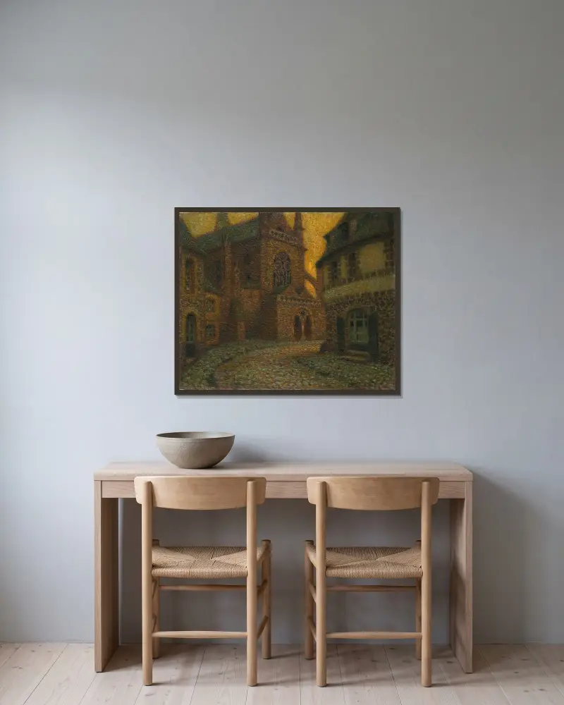 Kyrkan i Tréguier av Henri Le Sidaner inramad på en vägg