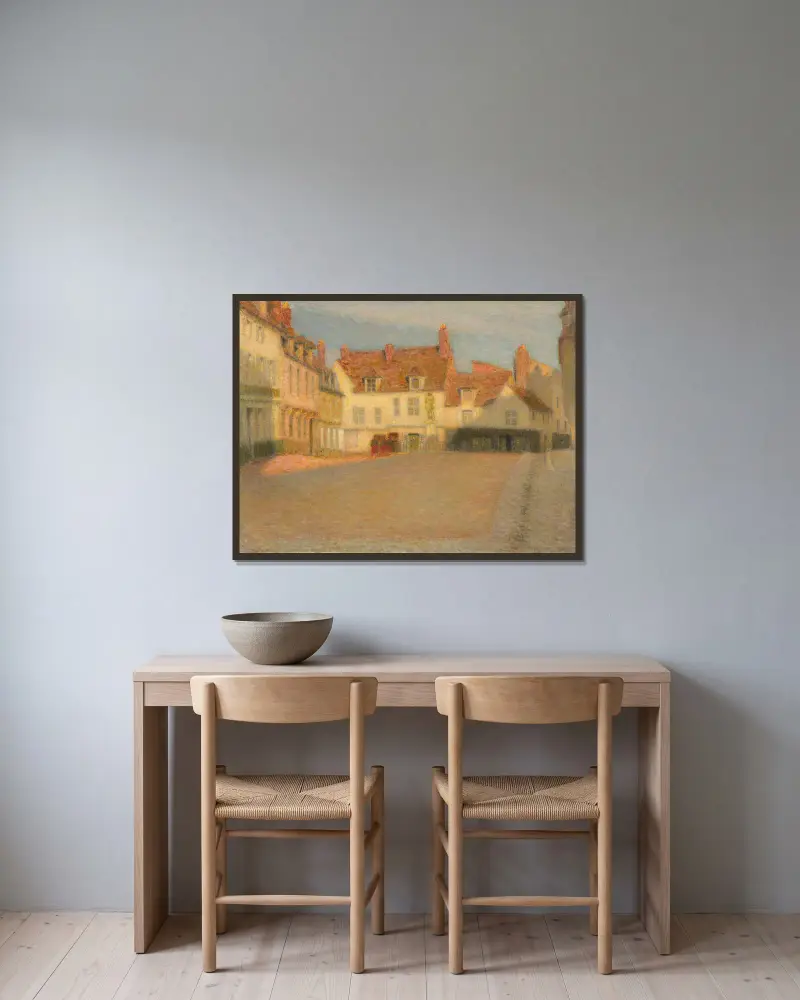 Petite place au soleil couchan av Henri Le Sidaner inramad på en vägg