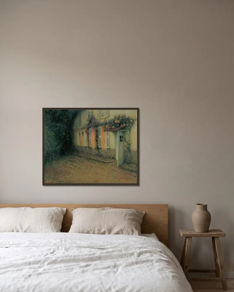 Rosor och wisterior på huset av Henri Le Sidaner inramad på en vägg