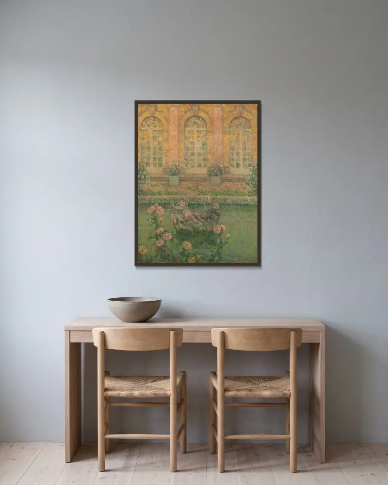 Rosen von Trianon von Henri Le Sidaner gerahmt an einer Wand
