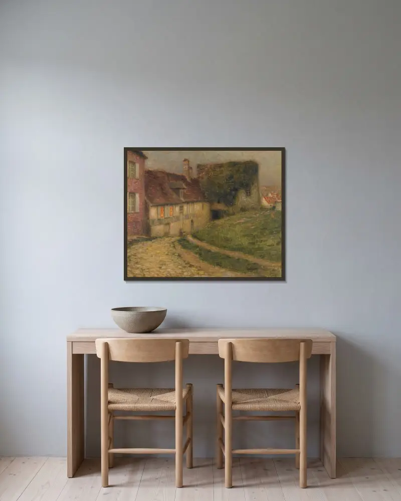 Gamla hus av Henri Le Sidaner inramad på en vägg