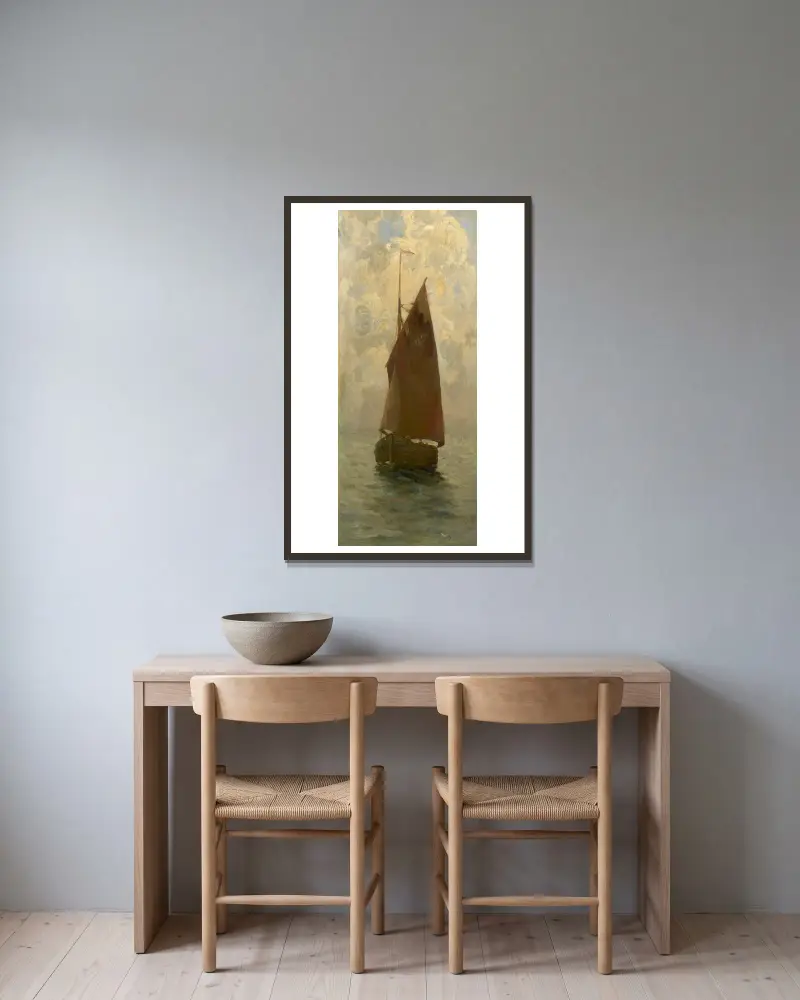 Voilier par mer calme av Henri Le Sidaner inramad på en vägg