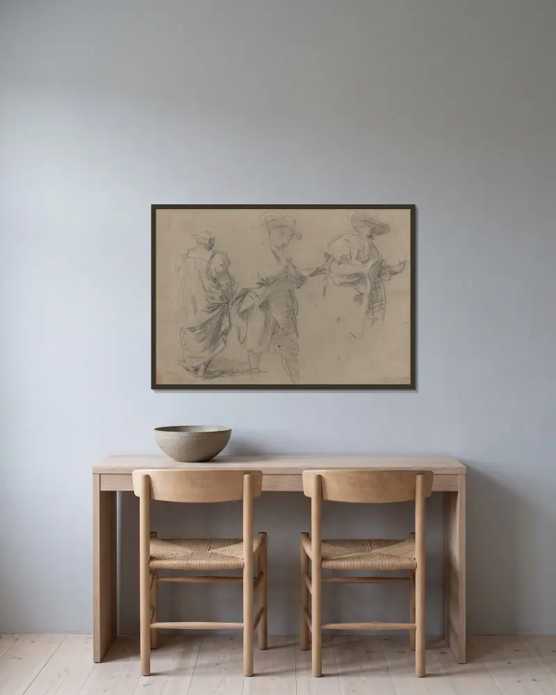 A Judge and Two Gentlemen Lawyers av Eustache Le Sueur inramad på en vägg