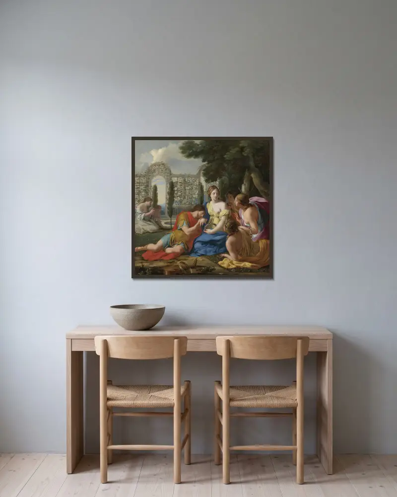Polyphilus And Polia Accompanied By Nymphs On Island Of Cythera av Eustache Le Sueur inramad på en vägg
