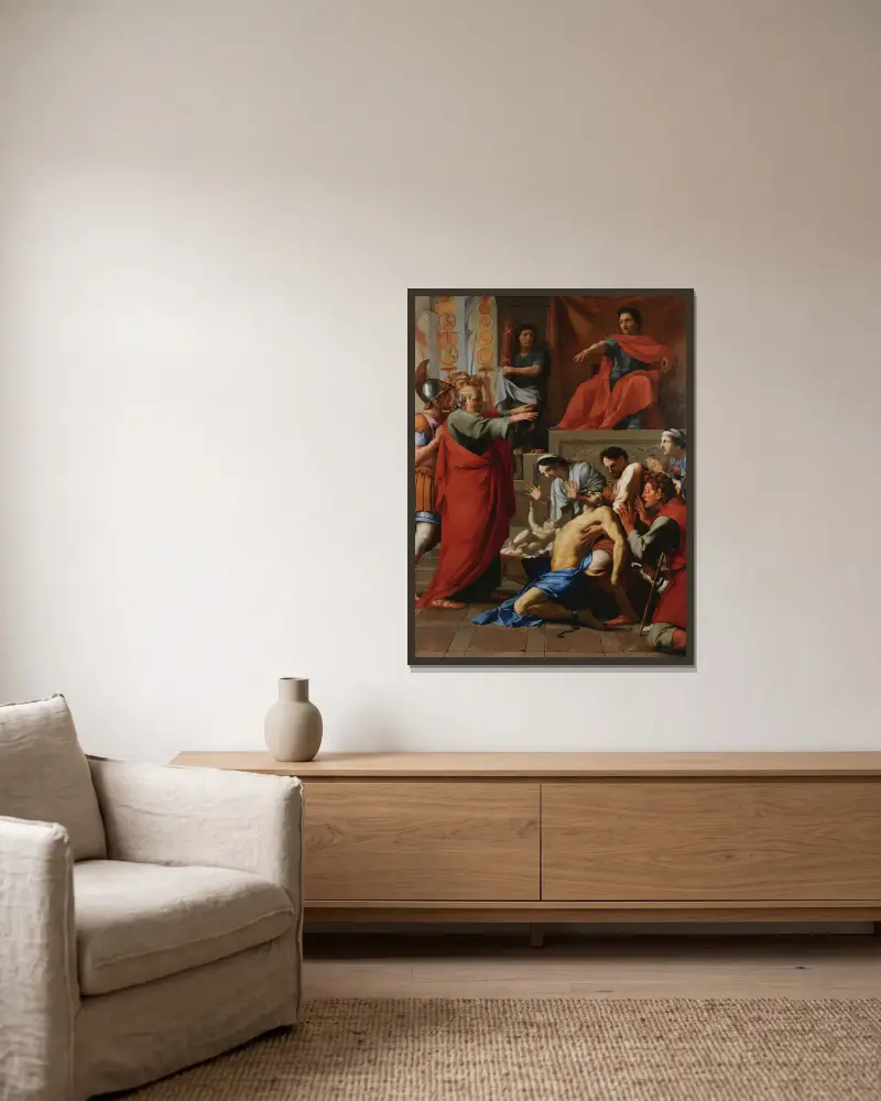 Saint Paul Exorcizing A Possessed Man av Eustache Le Sueur inramad på en vägg