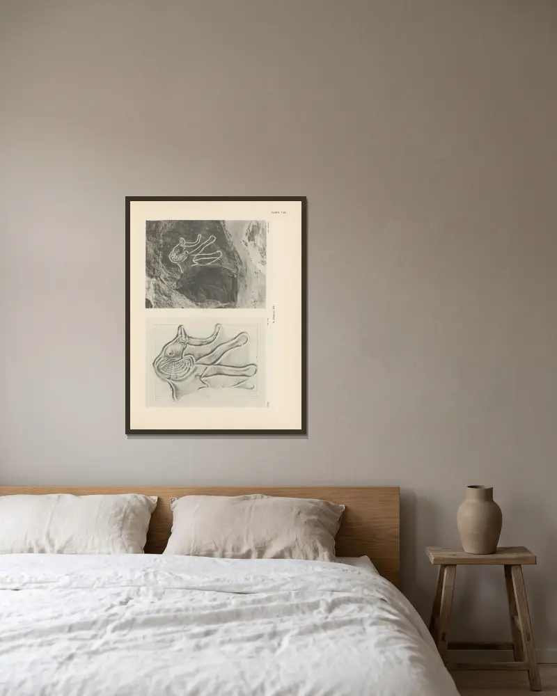 Ekade Ektab die Felsbilder Fezzans Pl.14 av Leo Frobenius inramad på en vägg