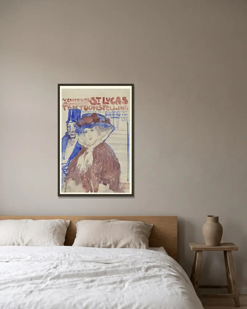 9:e årliga utställningen av föreningen St. Lukas i Stedelijk Museum i Amsterdam av Leo Gestel inramad på en vägg