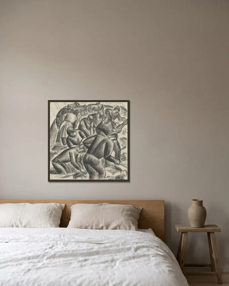 Aardappelrooiers aan het werk op het land av Leo Gestel inramad på en vägg