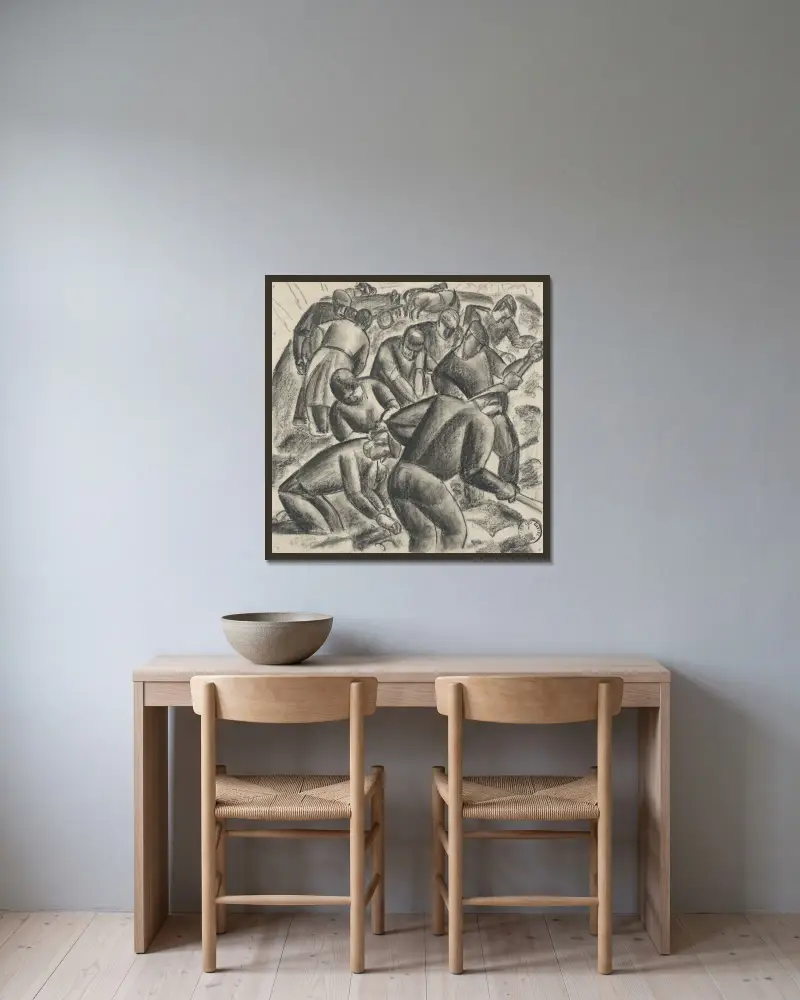 Aardappelrooiers aan het werk op het land av Leo Gestel inramad på en vägg