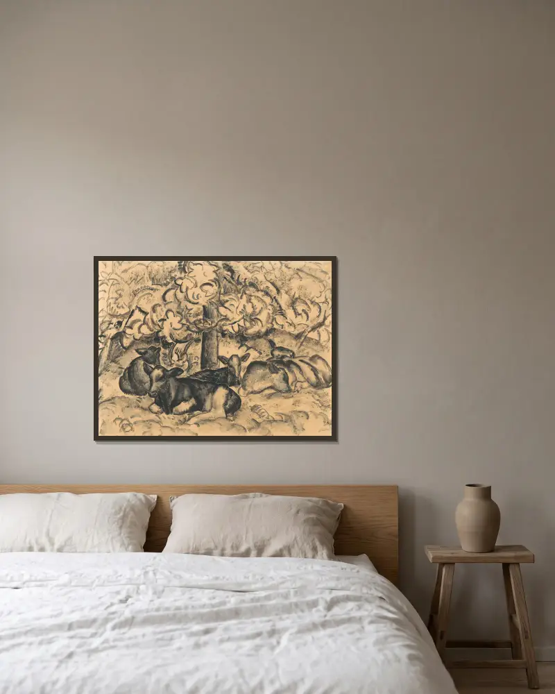Obstgarten mit Kälbern von Leo Gestel gerahmt an einer Wand