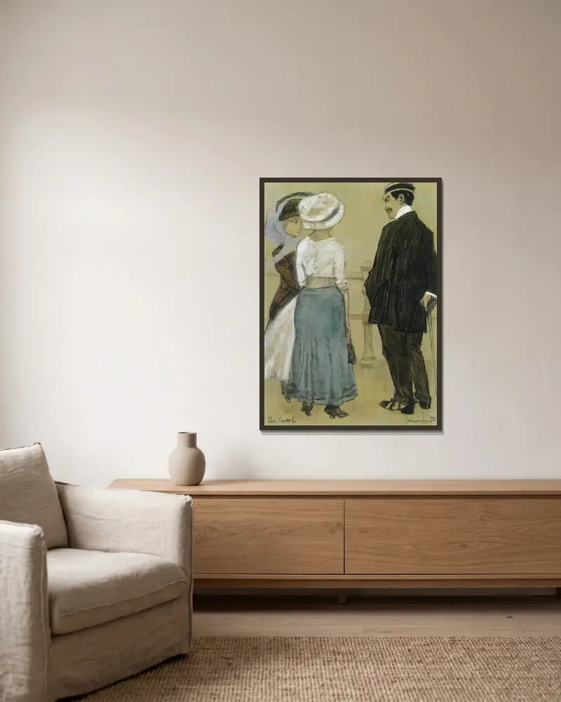 Samtal på boulevarden, Scheveningen av Leo Gestel inramad på en vägg