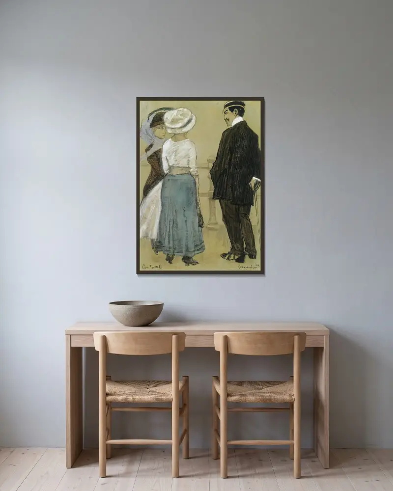 Samtal på boulevarden, Scheveningen av Leo Gestel inramad på en vägg