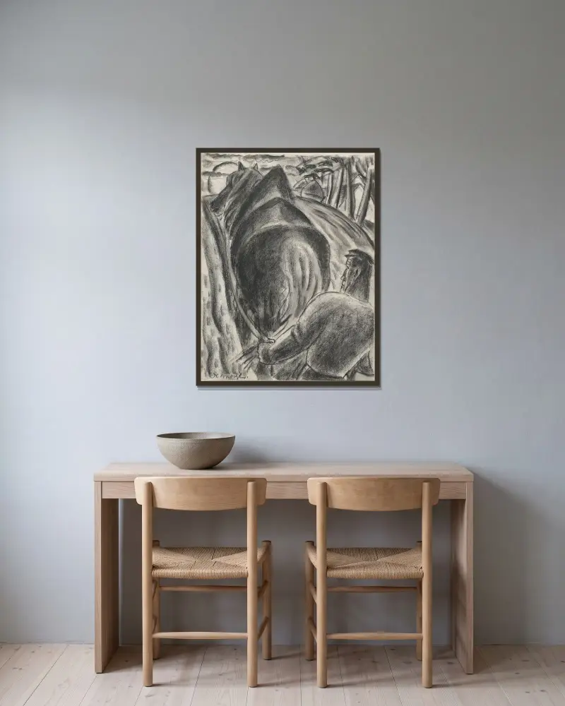 De morgen av Leo Gestel inramad på en vägg