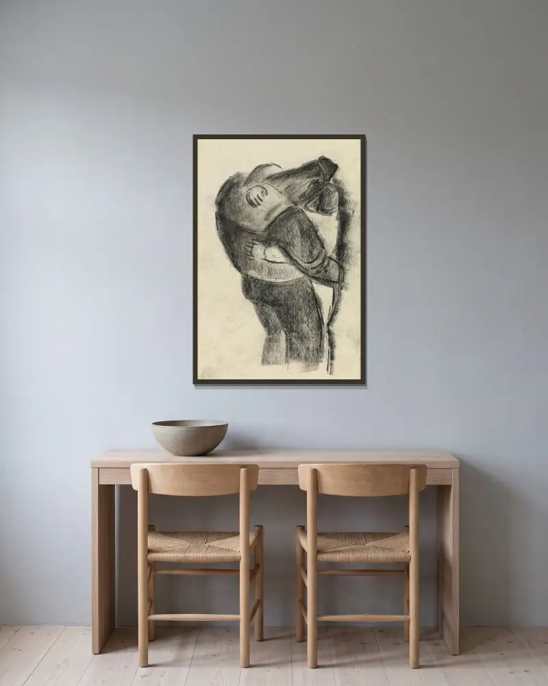 Omfamningen av Leo Gestel inramad på en vägg