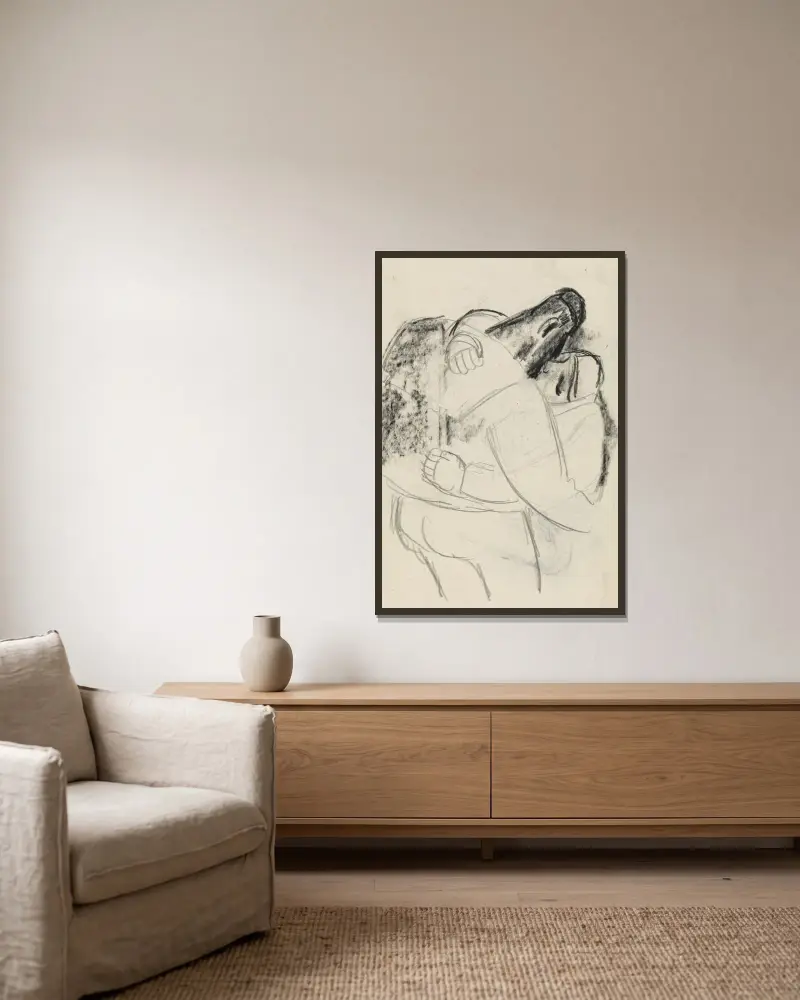 Omfamningen av Leo Gestel inramad på en vägg